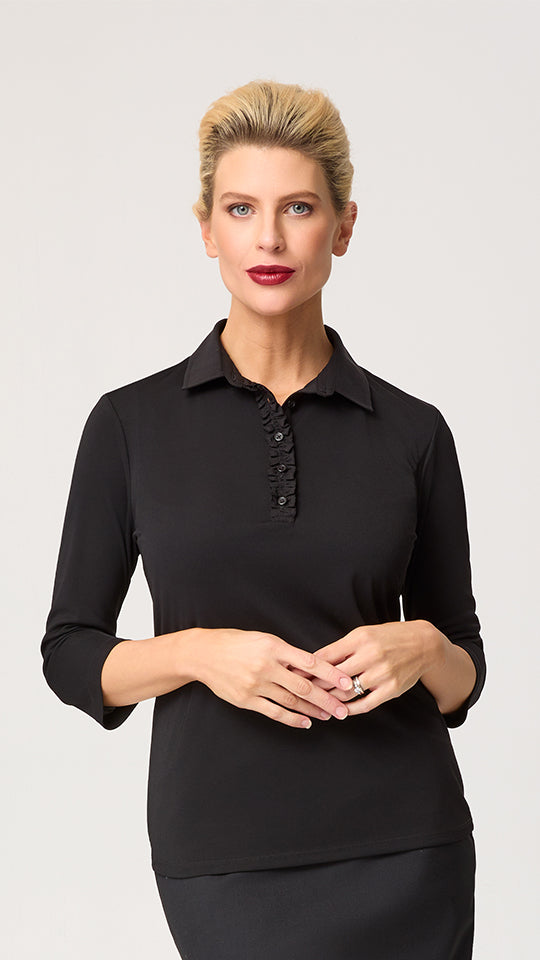 City Collection Bella ¾ Sleeve Frill Placket Top - 2275