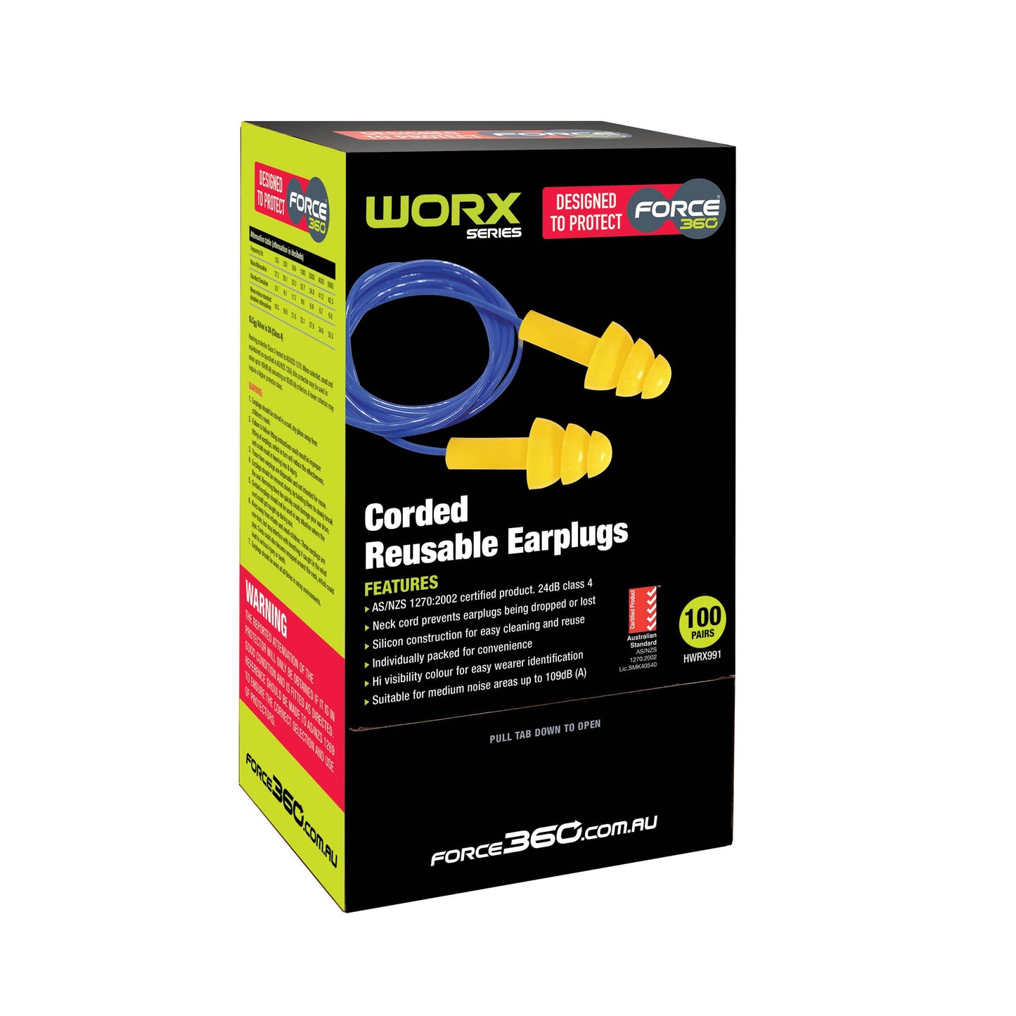 Force360 Silicone Corded Reusable Earplugs Box