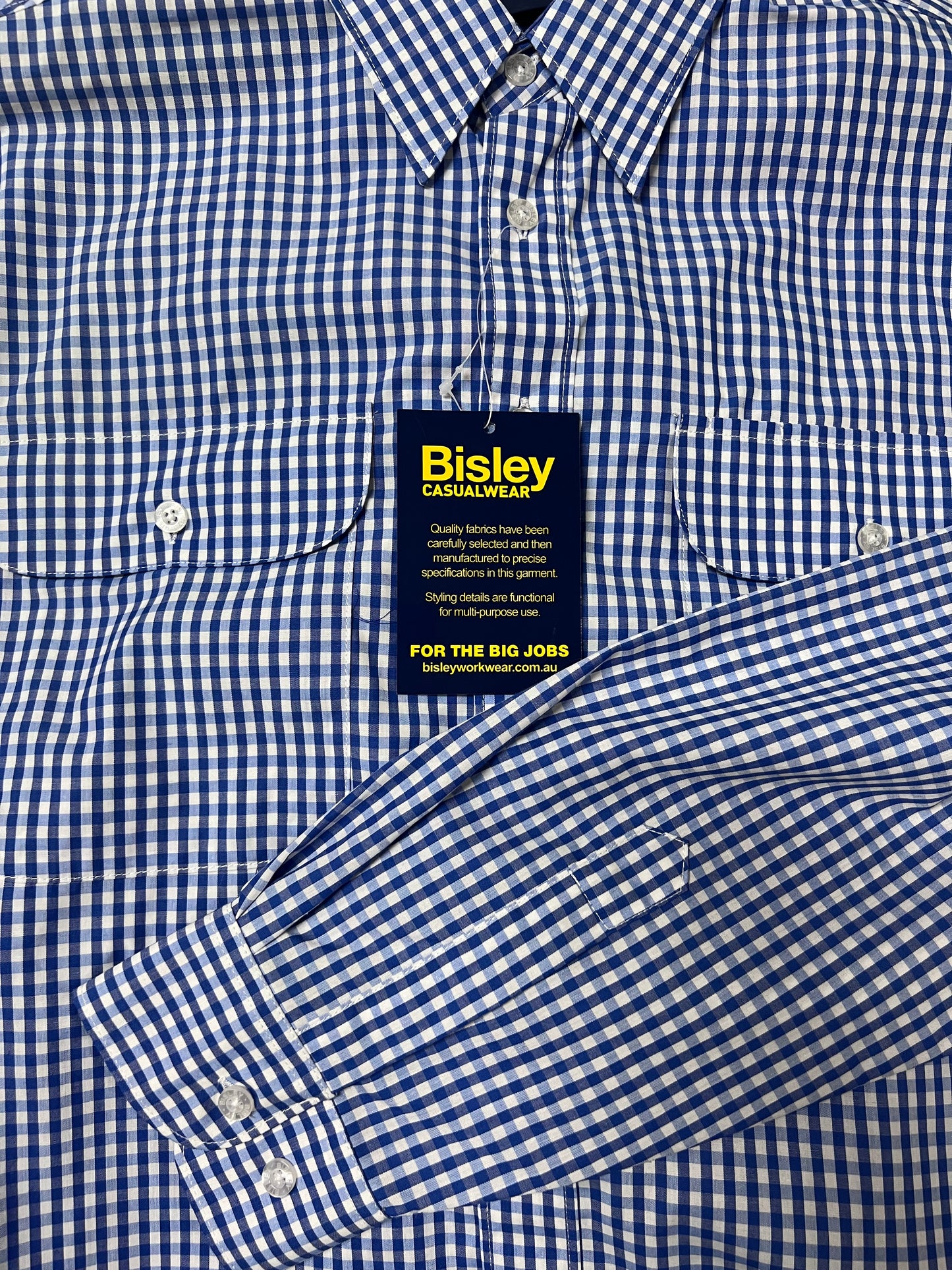 Bisley Men's Long Sleeve Small Check Poly Cotton Shirt - BS7808 - Clearance