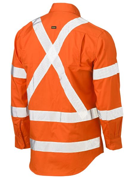 Bisley Mens X Taped Biomotion Hi Vis Cool Lightweight Drill Shirt Long Sleeve - BS6166XT