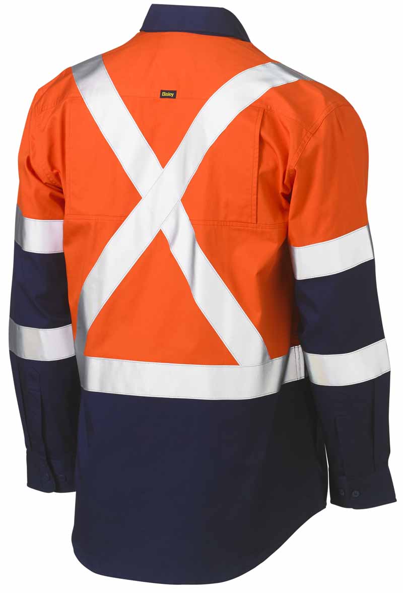 Bisley Mens X Taped Biomotion Two Toned Hi Vis Lightweight Drill Shirt Long Sleeve - BS6696XT