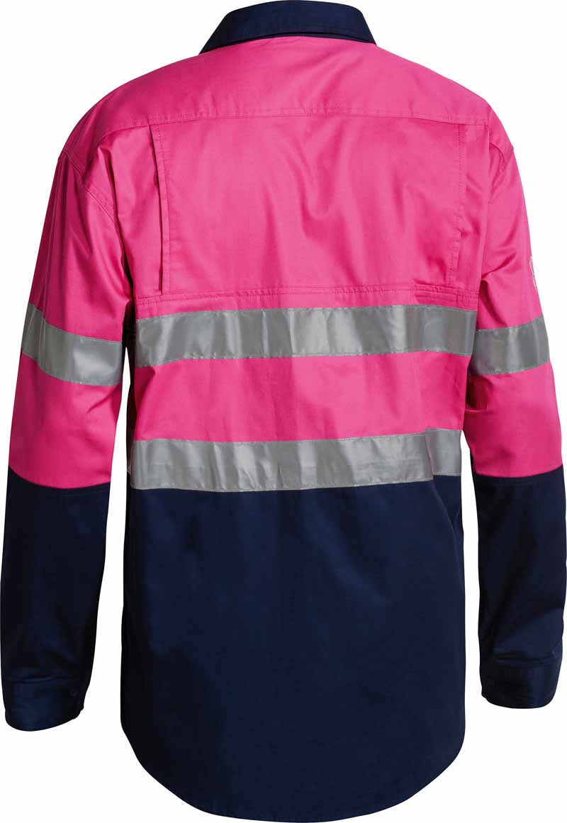 Bisley Mens Taped Two Toned Hi Vis Cool Lightweight Drill Shirt Long Sleeve - BS6896