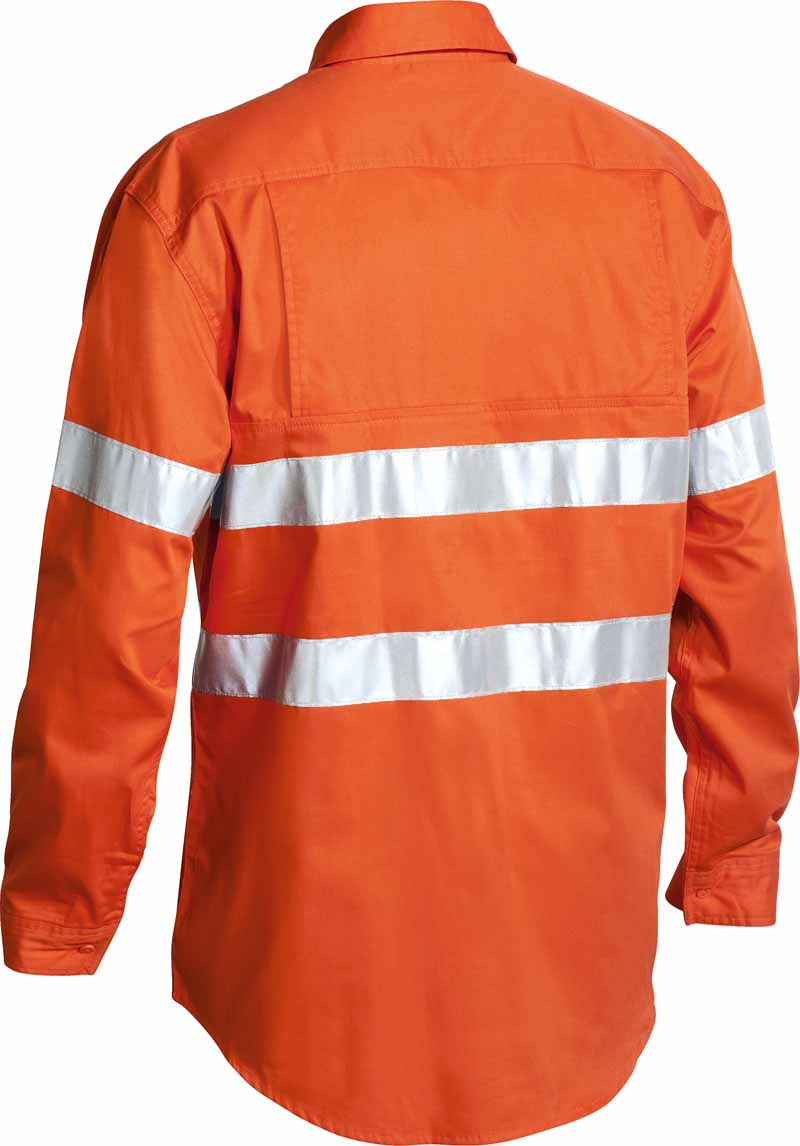 Bisley Mens Taped Hi Vis Cool Lightweight Drill Shirt Long Sleeve - BS6897