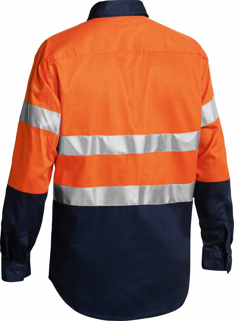 Bisley Mens Taped Two Toned Hi Vis Closed Front Drill Shirt Long Sleeve - BTC6456