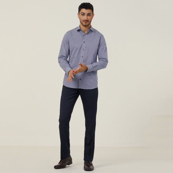 NNT Avignon Cotton/Poly Stretch Check Long Sleeve Slim Fit Shirt - CATJDF
