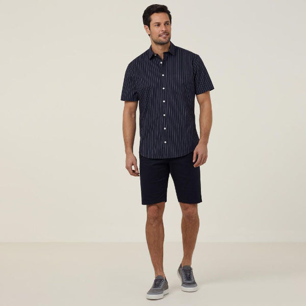 NNT Avignon Cotton/Poly Stretch Pinstripe Short Sleeve Shirt - CATJDM