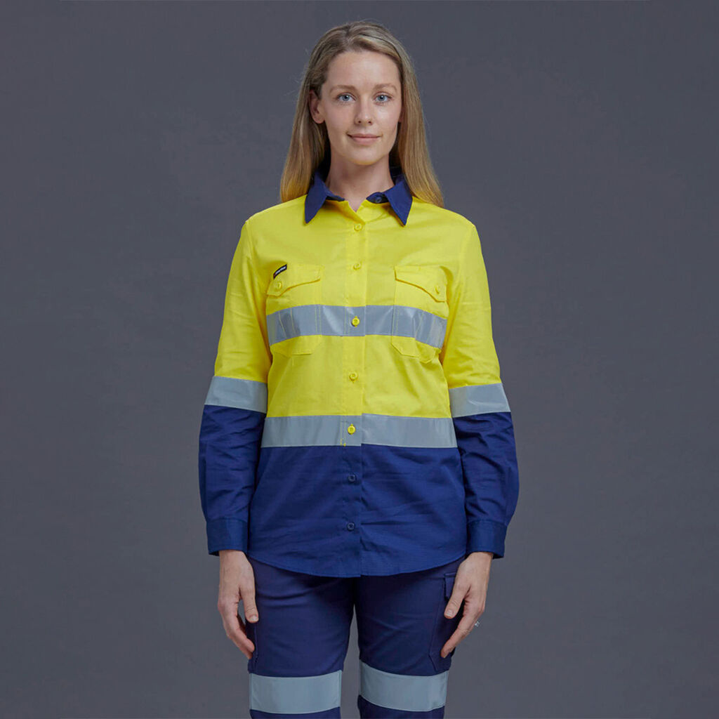 KingGee Women's Workcool 2 Hi Vis Taped Lightweight Ripstop Long Sleeve Shirt- K44544