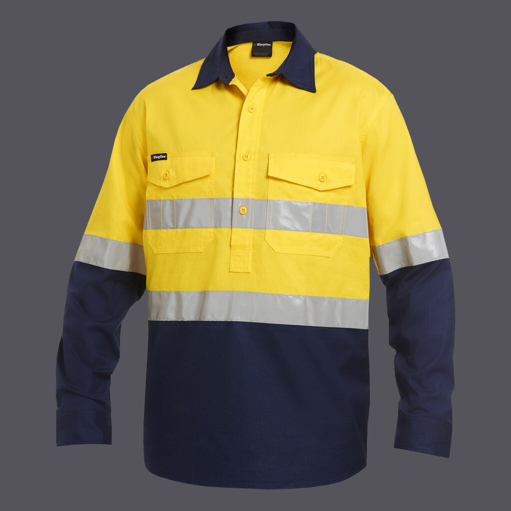 KingGee Workcool 2 Hi Vis Taped Closed Front Long Sleeve Shirt - K54886