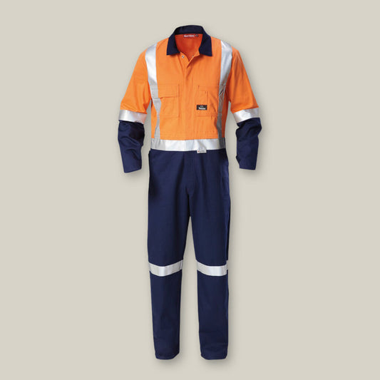 Hard Yakka Foundations Hi-Visibility Two Tone Cotton Drill Coverall With Tape - Y00262
