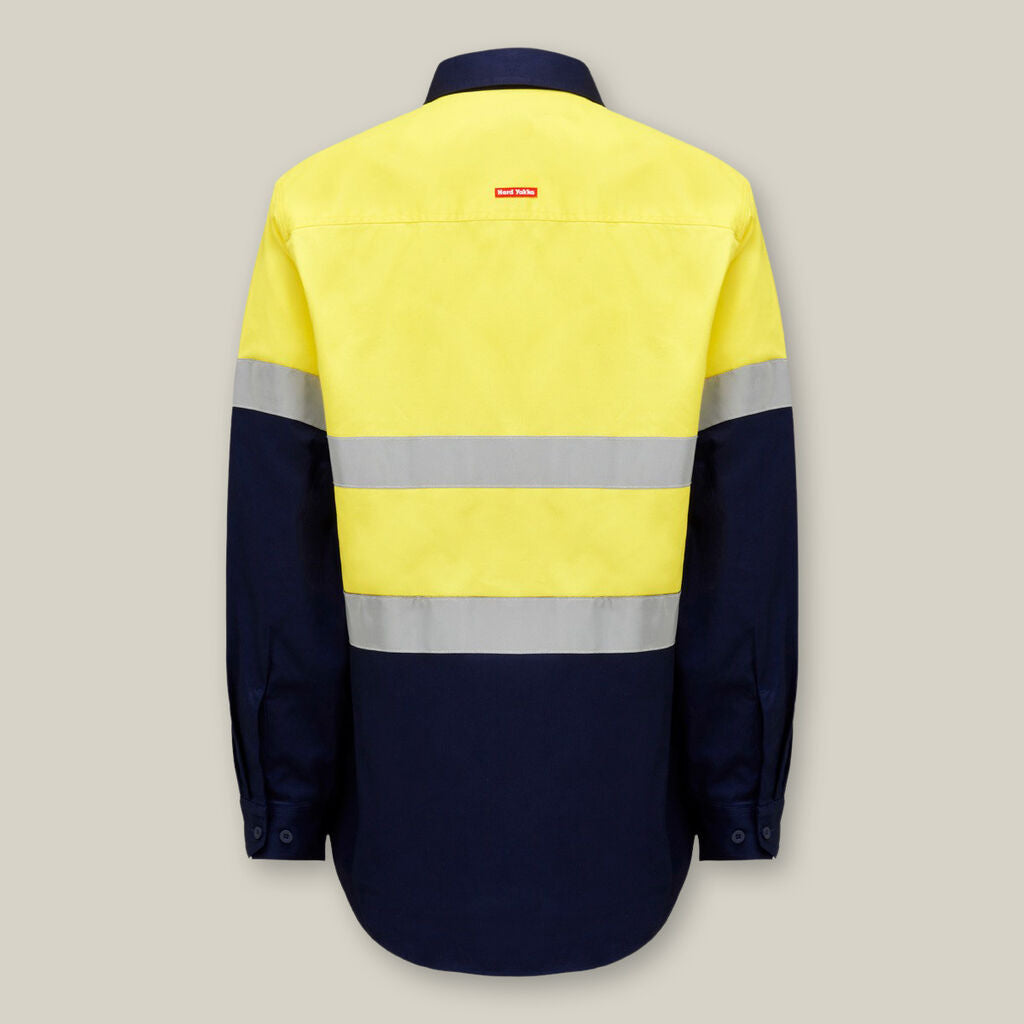Hard Yakka Core Hi-Vis Taped Two Tone Closed Front Heavy Cotton Drill Long Sleeve Shirt - Y04615