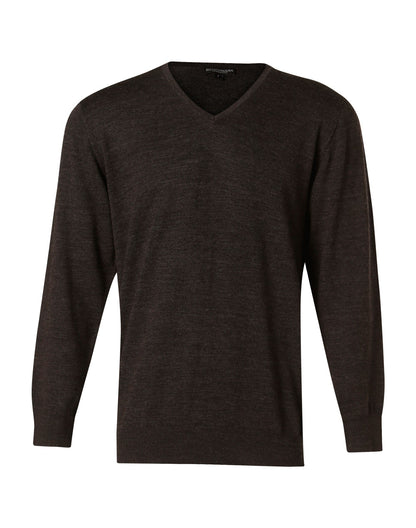 Benchmark Mens 100% Merino Wool V Neck L/S Sweater - M9502