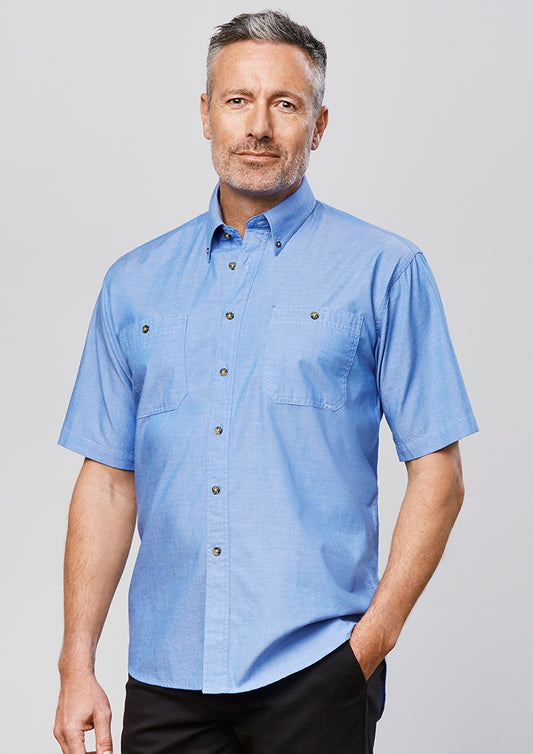 Biz Wrinkle Free Chambray Mens Short Sleeve Shirt - SH113