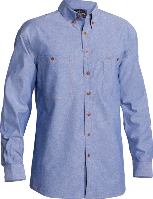 Bisley Mens Chambray Shirt Long Sleeve Traditional Fit - B76407
