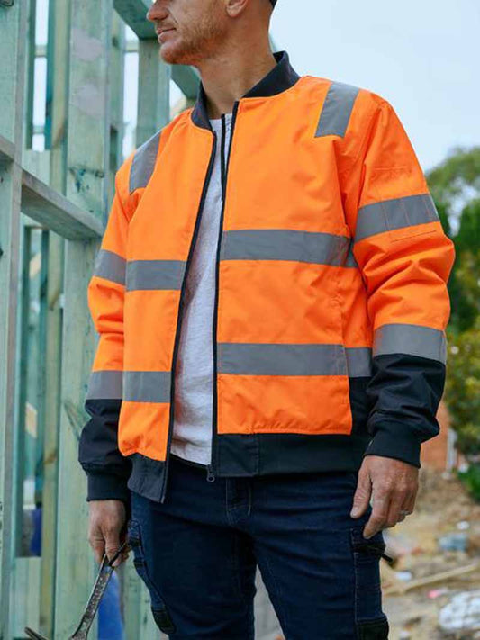 Bisley Mens Taped Two Tone Hi Vis Bomber Jacket with Padded Lining - BJ6730T
