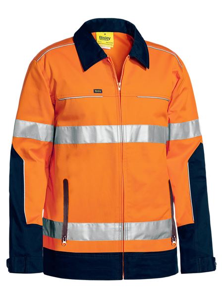 Bisley Mens Taped Two Toned Hi Vis Drill Jacket with Liquid Repellent Finish - BJ6917T