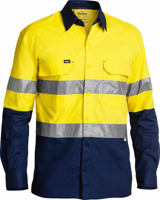 Bisley Mens X Airflow Taped Two Toned Hi Vis Ripstop Shirt Long Sleeve - BS6415T