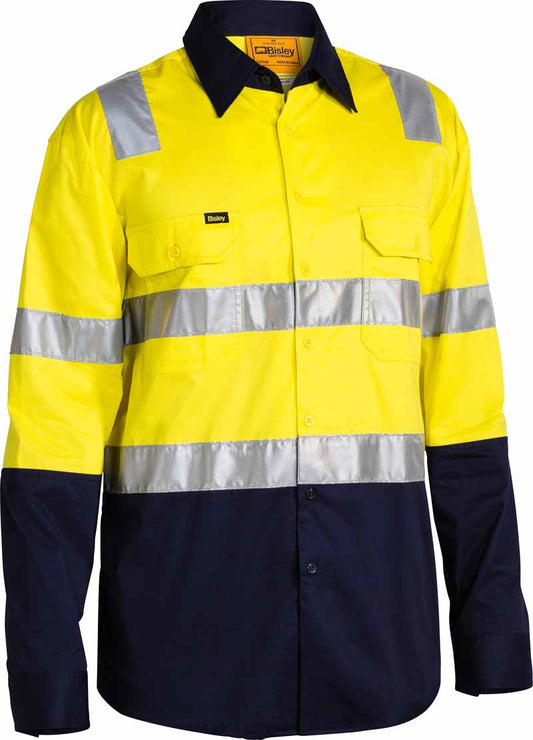 Bisley Mens Taped Hi Vis Cool Lightweight Shirt with Shoulder Tape Long Sleeve - BS6432T