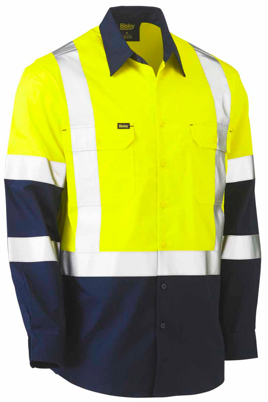 Bisley Mens X Taped Biomotion Two Toned Hi Vis Lightweight Drill Shirt Long Sleeve - BS6696XT