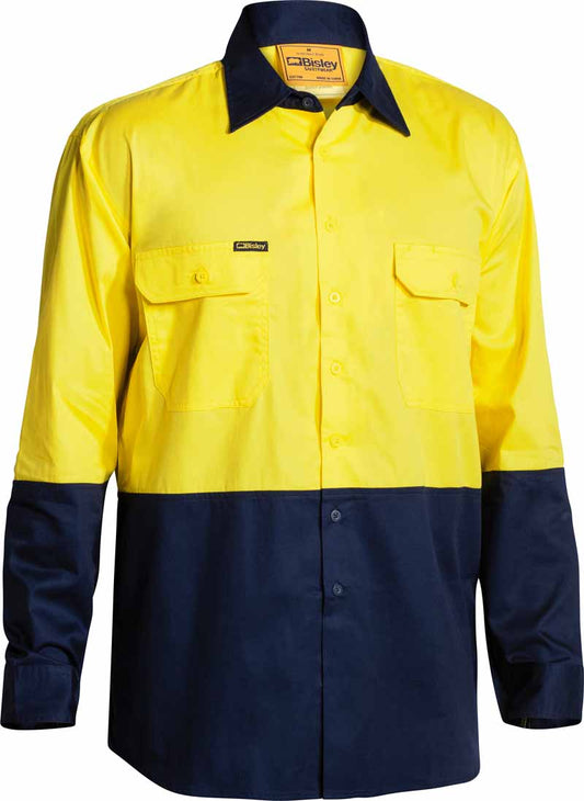 Bisley Mens Two Toned Hi Vis Cool Lightweight Drill Shirt Long Sleeve - BS6895