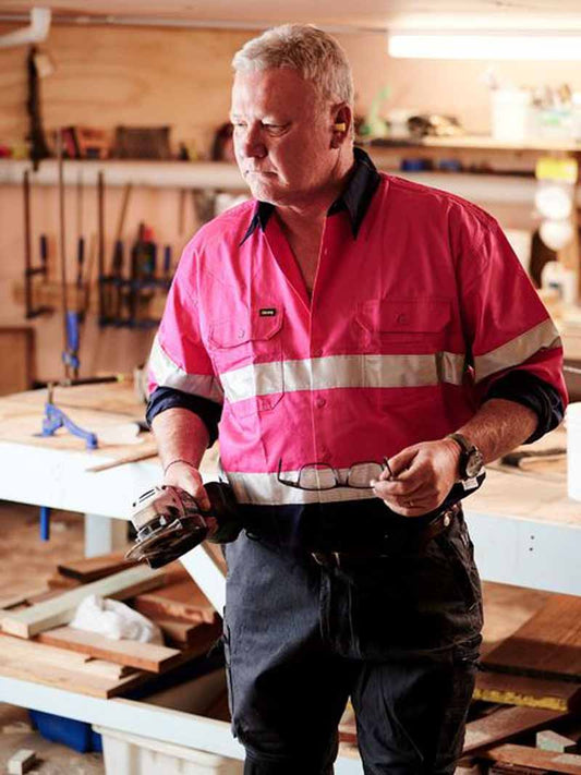 Bisley Mens Taped Two Toned Hi Vis Cool Lightweight Drill Shirt Long Sleeve - BS6896