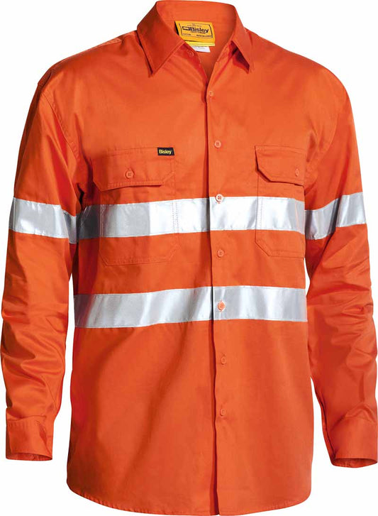 Bisley Mens Taped Hi Vis Cool Lightweight Drill Shirt Long Sleeve - BS6897