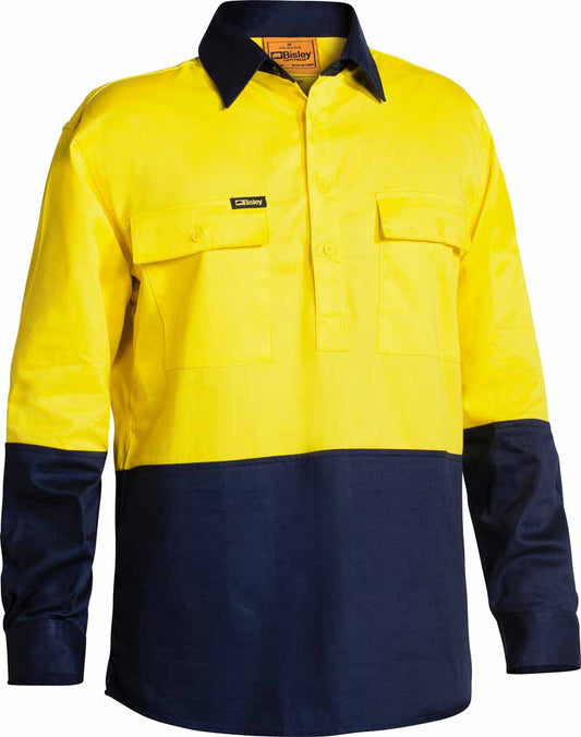 Bisley Mens Hi Vis Closed Front Drill Shirt Long Sleeve - BSC6267
