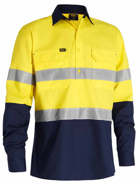 Bisley Mens X Airflow Closed Front Taped Hi Vis Ripstop Shirt Long Sleeve - BSC6415T