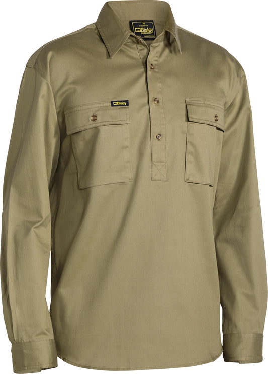 Bisley Mens Closed Front Cotton Drill Shirt Long Sleeve - BSC6433