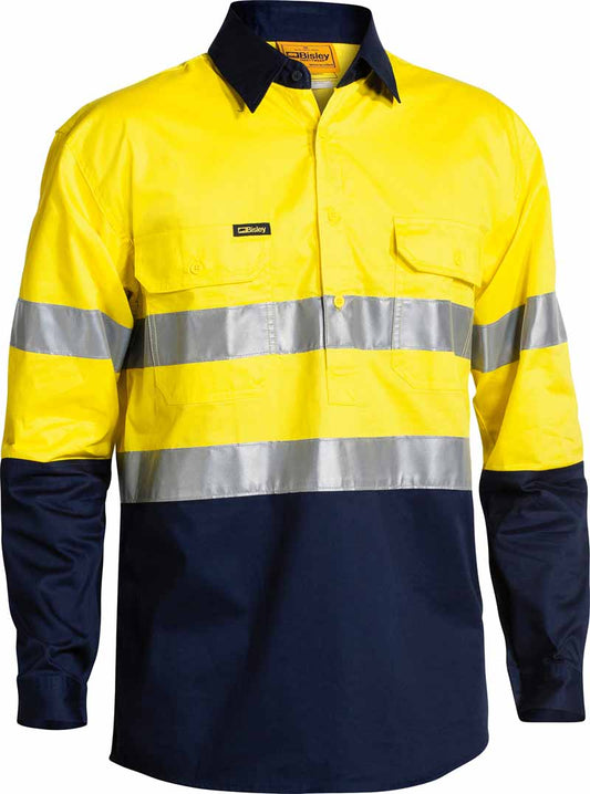 Bisley Mens Taped Hi Vis Closed Front Lightweight Shirt Long Sleeve - BSC6896