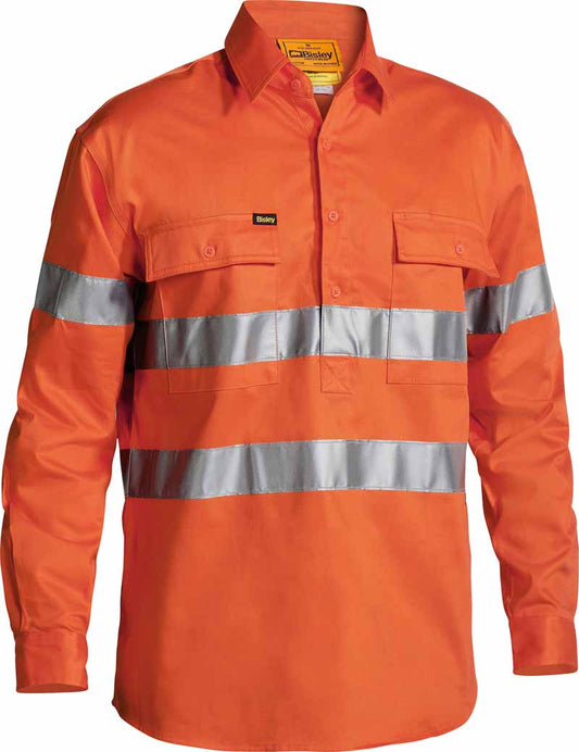 Bisley Mens Taped Hi Vis Closed Front Drill Shirt Long Sleeve - BTC6482