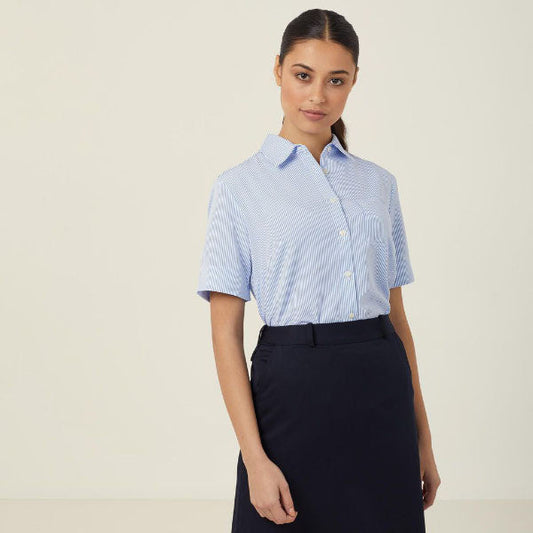 NNT Poly Print Stripe Short Sleeve Action Back Shirt - CAT4AB