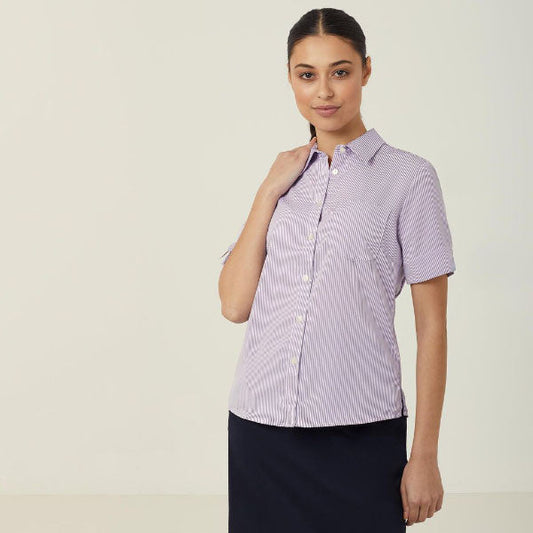 NNT Poly Print Stripe Short Sleeve Action Back Shirt - CAT4AB