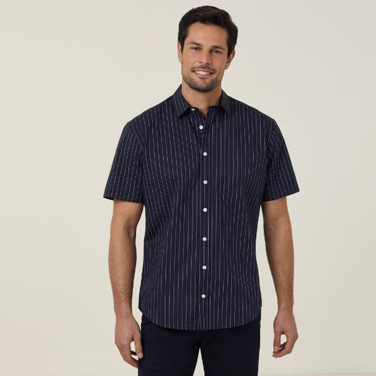 NNT Avignon Cotton/Poly Stretch Pinstripe Short Sleeve Shirt - CATJDM