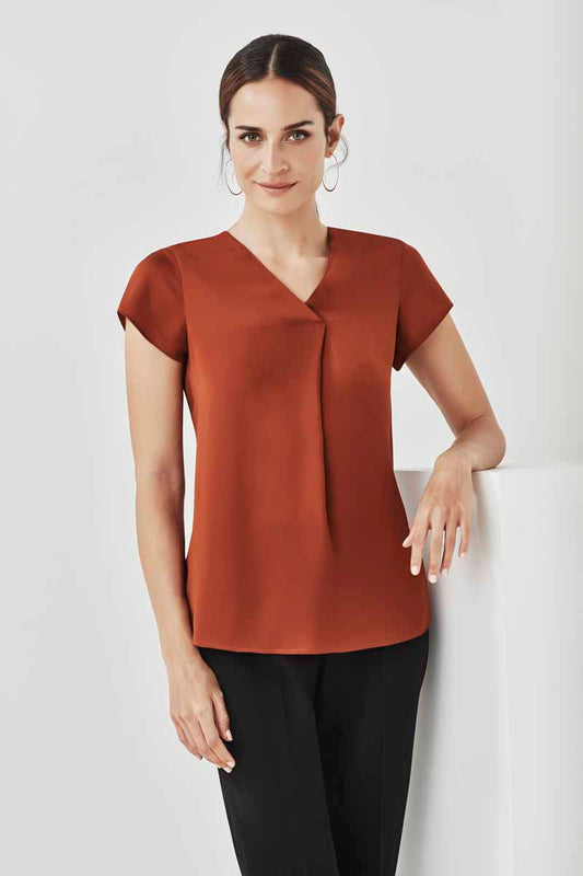 Biz Kayla Womens V-neck Pleat Blouse - RB967LS