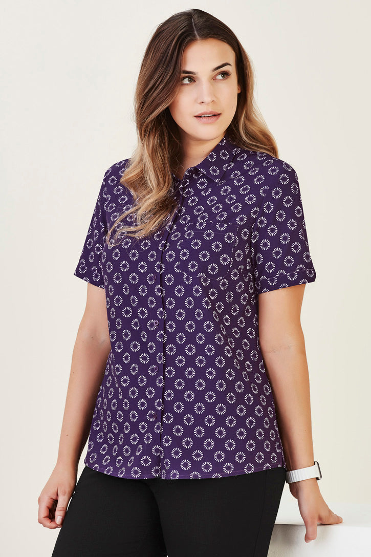 Biz Florence Daisy Print Women's Short Sleeve Shirt - CS948LS