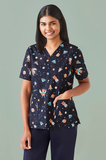 Biz Care Space Party Womens Scrub Top - CST148LS