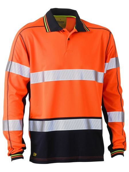 Bisley Mens Taped Hi Vis Polyester Mesh Polo Long Sleeve - BK6219T