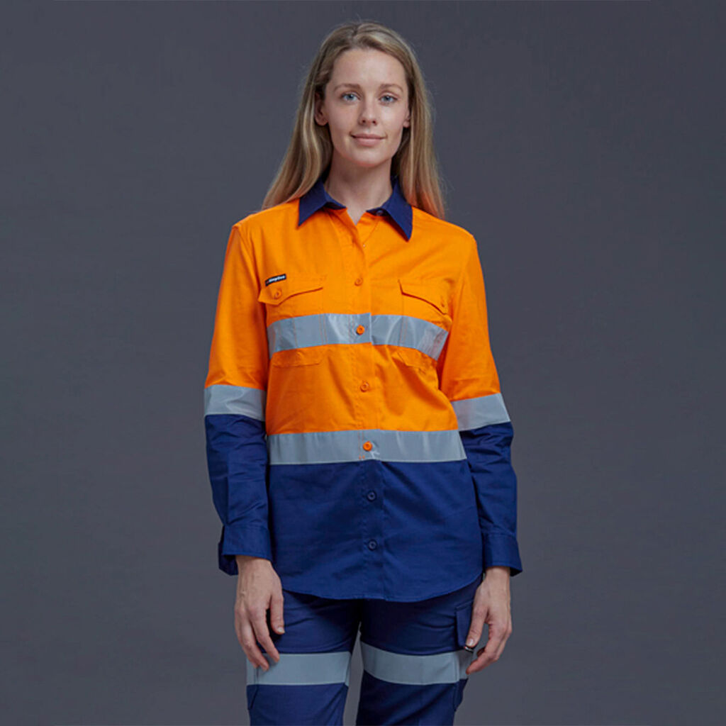 K44544 Back KingGee Women's Workcool 2 Hi Vis Taped Lightweight Ripstop Long Sleev ...