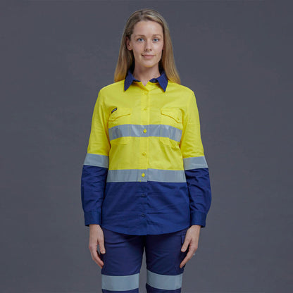 KingGee Women's Workcool 2 Hi Vis Taped Lightweight Ripstop Long Sleeve Shirt- K44544