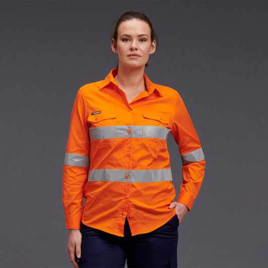 KingGee Women's Workcool 2 Hi Vis Taped Lightweight Ripstop Long Sleeve Shirt - K44545