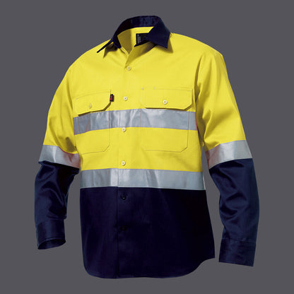 KingGee Originals Hi Vis Cotton Drill Taped Long Sleeve Shirt - K54315