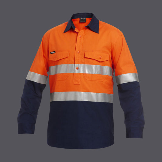 KingGee Workcool 2 Hi Vis Taped Closed Front Long Sleeve Shirt - K54886