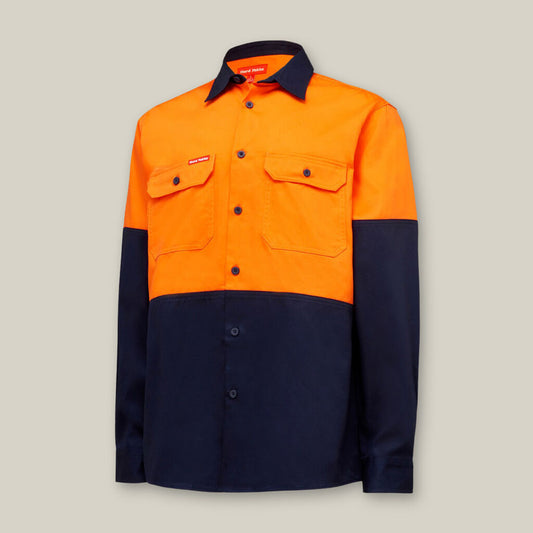 Hard Yakka Core Hi-Vis Two Tone Heavy Cotton Drill Long Sleeve Shirt - Y04605