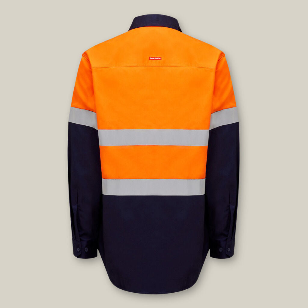 Hard Yakka Core Hi-Vis Taped Two Tone Closed Front Heavy Cotton Drill Long Sleeve Shirt - Y04615