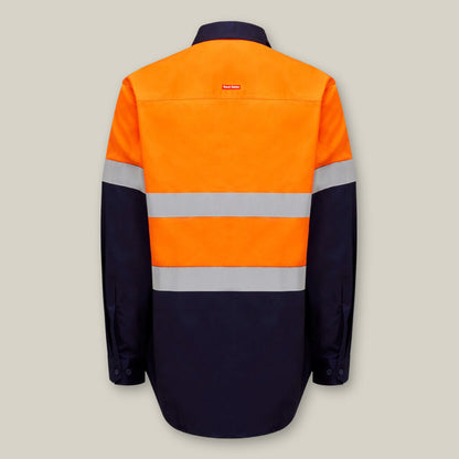 Hard Yakka Core Hi-Vis Taped Two Tone Closed Front Heavy Cotton Drill Long Sleeve Shirt - Y04615