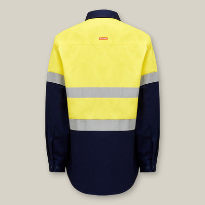 Hard Yakka Core Hi-Vis Taped Two Tone Closed Front Heavy Cotton Drill Long Sleeve Shirt - Y04615