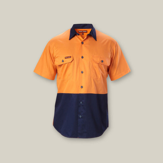 Hard Yakka Core Hi-Vis Two Tone Vented Cotton Twill Short Sleeve Shirt - Y07559