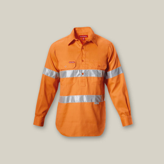Hard Yakka Hi-Vis Taped Closed Front Cotton Drill Long Sleeve Shirt - Y07899