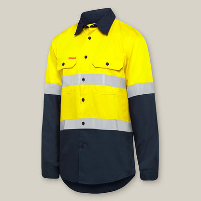 Hard Yakka Core Hi-Vis Taped Vented Cotton Long Sleeve Shirt - Y07940