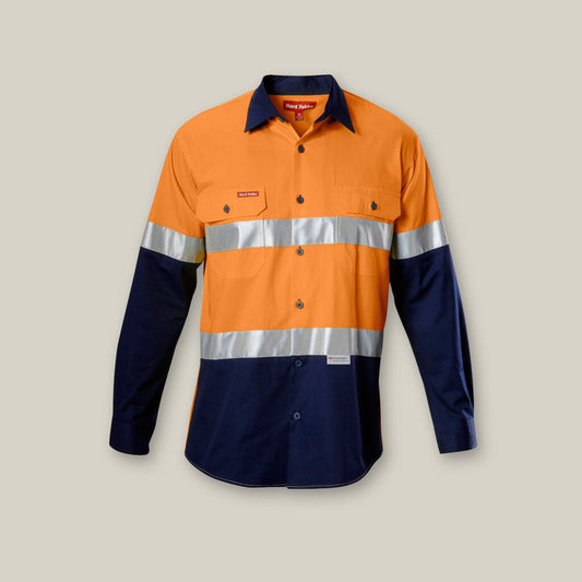 Hard Yakka Core Hi-Vis Taped Vented Cotton Twill Long Sleeve Shirt - Y07978